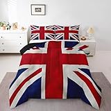 Erosebridal British Flag Bedding Set Queen Size, United Kingdom Flag Comforter Set for Kids Boys Teens Men Women, Retro Flag Bedding Set Geometric Stripes Down Comforter Bedroom Decor, Red Blue