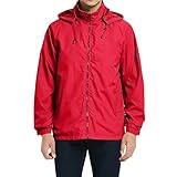 Gleemyth Red Mens Lightweight Windbreaker Jacket Waterproof Rain Jacket with Hood Soft Shell Jacket M