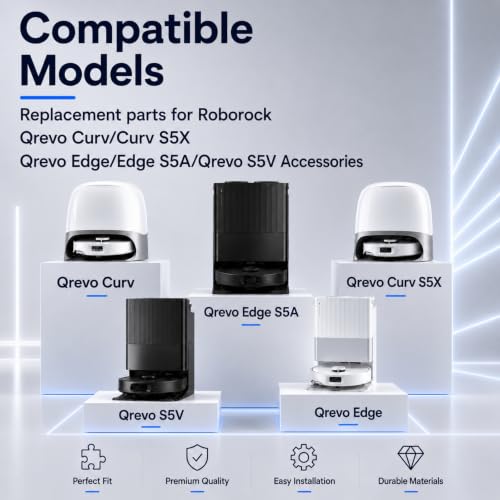 Image of Qrevo S5V Replacement Parts for Roborock Qrevo Curv(S5X) /Qrevo Edge(S5A) | 1 Set Main Brush 4 Side Brush 4 Filters 6 Dust Bags 6 Mop Pads