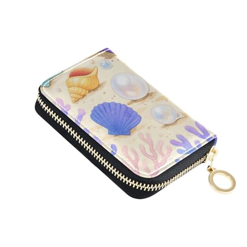 under Water Animal Shell Coral Colorful leather credit card wallet for men with Cion Purse RFID Blocking credit card holder for men with zipper