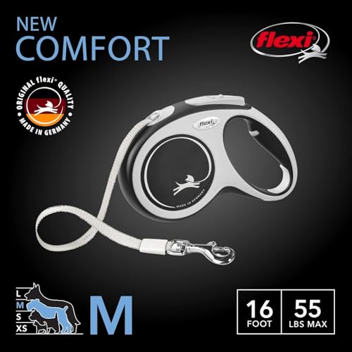 FLEXI New Comfort Tape Retractable Dog Leash for Medium Dogs upto 55 lbs. – 16 ft., Grey/Black Tangle Free Pet Walking Leash with One-Handed Brake, Pause, Lock German Quality Product. by FLEXI - Image 2
