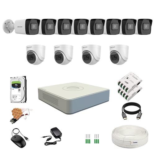 Image of HIKVISION 2MP 1080P 16 Channel DVR, 2MP 4 Dome & 8 Bullet Cameras [Night Vision + EXIR Technology + Motion Detection + HDTVI] + 2 TB HDD + 8 CH SMPS 2 N0s + CCTV Cable + BNC /DC
