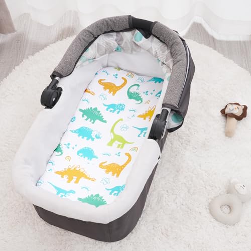 Image of PHF Soft Bassinet Sheet Set, 2 Pack Silky Comfy Breathable Cradle Sheets for Baby Boys Girls, Univeral Fit for Most Oval Rectangle Cradle and Bassinet Mattress /Pad, Dinosaur