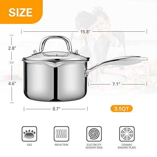 Cyrosa 3.5 Quart Stainless Steel Saucepan with Strainer Lid, Sauce Pot Sauce Pan for Stove Top, Two Side Spouts for Easy Pour, Dishwasher Safe by Cyrosa - Image 4