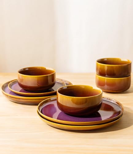 Image of TheTerra Ceramic Dinnerware Set for 4, 12-Piece Plates and Bowls Set