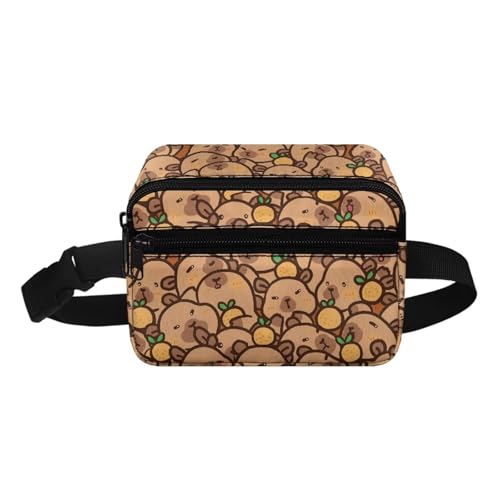 Kuiaobaty Cute Capybara Orange Waist Pack for Girls Kids Trendy Crossbody Bag with Pockets Stylish Mini Belt Bag Lightweight Fanny Pack for Travel Casual