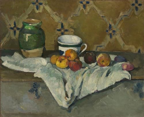 Impression sur toile Cézanne Nature morte avec coupe en pot et fruits 60x90cm