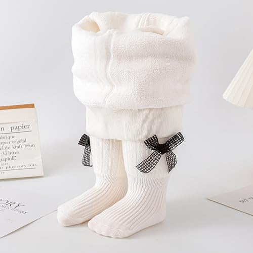 Toddler Baby Fleece Lined Leggings Girls Winter Knitted Thermal Tights Kids Cute Bowknots Thick Warm Footed Pantyhose2