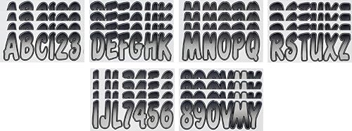 Image of Hardline Products USA Series 200 Boat Registration Numbers Kit - 3 Inch Silver & Black Gradient Marine Vinyl Decals - USCG Compliant Lettering & Stickers for Boats, PWC, Jet Ski, Pontoon - 146 Piece
