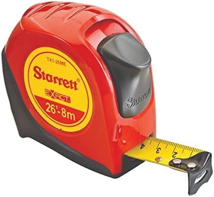 Starrett Exact Retractable Imperial/Metric Pocket Tape Measure with Nylon Coating, Self Adjusting End Hook, and Steel Belt Clip - 1" Width x 26' Length - KTX1-26ME-N
