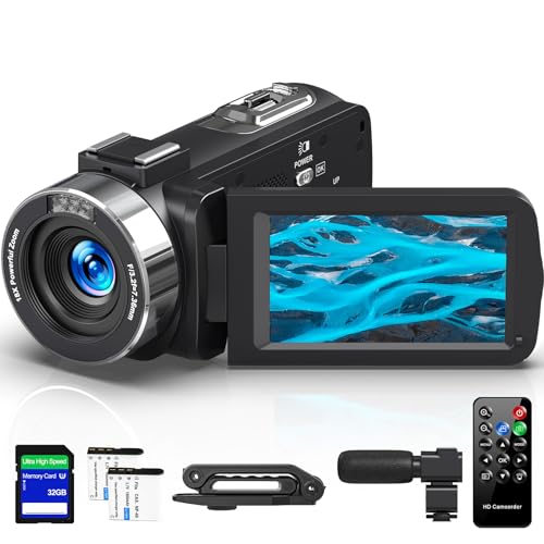 4K Camcorder Video Camera HD 80MP 30FPS Vlogging Camera for YouTube IR Night Vision Camera 18X Digital Zoom 3.0 IPS Screen Video Recorder with 32GB SD Card, 2 Batteries, Remote Control, and Stabilizer