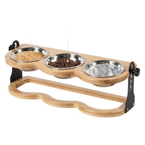 Ciotola Rialzata Per Cani | Contenitori Elevati per Cibo | Dispenser Snack Regolabile in Altezza con 3 Piastre Acciaio Inox e Ciotola Inclinata Antisoffoco