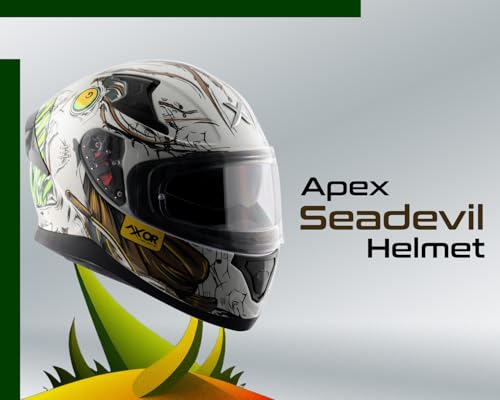 Image of Axor Apex Seadevil ISI ECE DOT Certified Full Face Dual Visor Helmet for Men and Women with Pinlock Fitted Outer Clear Visor and Inner Smoke Sun Visor White Gold(L)