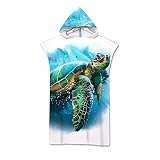 Surwin Badeponcho Strandtuch Herren Damen Surfen Wechseln Handtuch Poncho Mit Kapuze kompakt und sehr leicht Robe Bademantel Surfponcho für Strand Schwimmen (75 * 110cm,Meeresschildkröte)