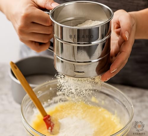Image of Flour Sifter Stainless Steel Hand Press Atta Chhani - Fine Mesh Baking Sieve Cup for Flour, Sugar, Cocoa & Powder | Rust Resistant, Large Capacity, Easy Clean Kitchen Baking Tool for Home & Bakery