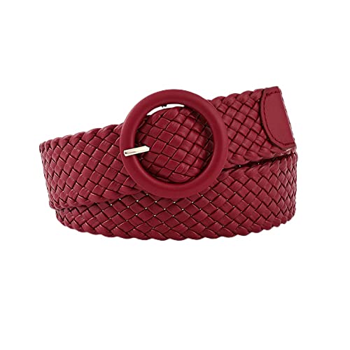 Women's Braided Belt Patent Leather Elastic Belt Round Buckle Casual Cute Summer Bohemian Stretch Rattan Belt
