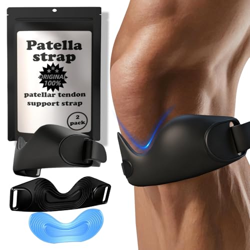 Patella strap Original 2 pack，Patellar tendon support strap，Patella band for knee pain Adjustable Non-Slip Stabilizer Knee brace for women &men Support Brace Hiking, Basketball，Soccer, Running, Tendonitis, Tennis, Volleyball and Squats(Black)