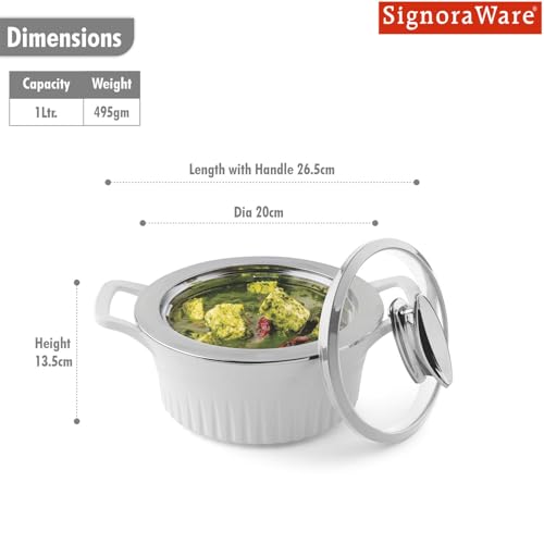 Image of SignoraWare Master Lock BPA Free Plastic Casserole with Glass Lid | Airtight & Leakproof | Microwave Safe | Perfect for Home, Kitchen & Gifting | Ideal for Storing & Serving Hot Meals (1 Ltr |White)