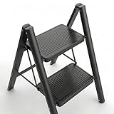 Escalera plegable de 2 peldaños, escalera con pedal ancho antideslizante, taburete con capacidad de 150 kg para casa, despensa, interior y exterior (2 peldaños)