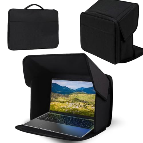 MAMA EVE 4-in-1 Laptop Sun Shade Hood Screen Privacy Cover Sun Anti-Glare Heat & Contrast Protection Fits 13-17 Laptops Freestanding with Pocket Fits Working Outside Travel Beach