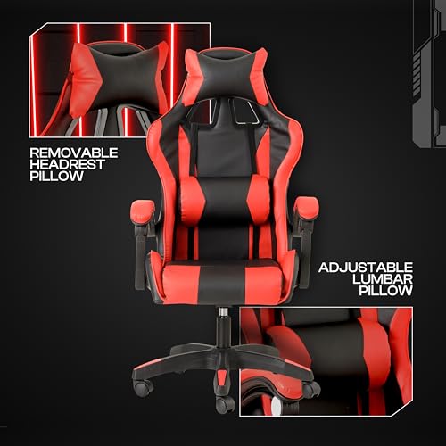 Sedia da Gaming, Sedia Ufficio Ergonomica con Schienale Regolabile, Poggiatesta e Supporto Lombare, Rosso - Sedia gaming - Immagine 3