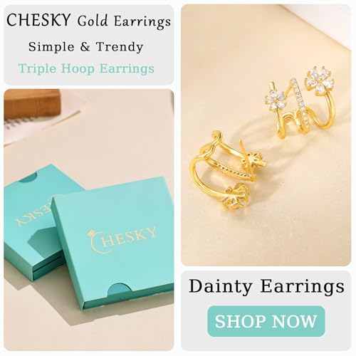 CHESKY 14k Gold Plated Triple Illusion Huggie Stud Earrings, Trendy Double Huggie Hoop Earrings for One Hole, Dainty Gold Flower Claw Earrings for Women Cute Everyday Jewelry Gift by CHESKY - Image 6