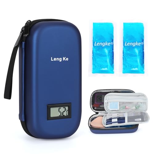 YOUSHARES Insulin Pen Tasche mit 2 TSA Kühlakku, Insulin Kühltasche, Medikamenten Isoliertasche Kühlbox Mini Etui für Spritzen, Insulin Pen, Insulin, Andere Medikamente Zubehör(Dunkelblau)