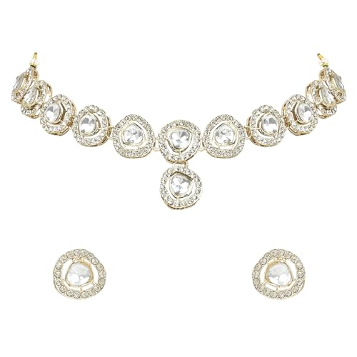 I Jewels Gold Plated Traditional Stone Choker Necklace Jewellery With Earring Set For Women/Girls