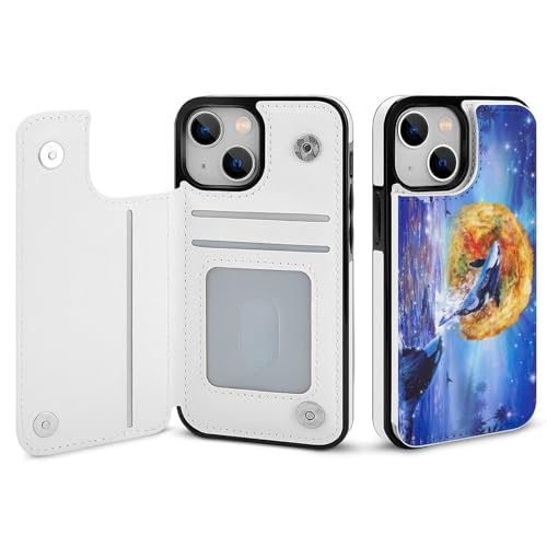 iPhone15Plus用ケース カバー 手帳型 イルカ 星空 海 アイフォン15Plus用 カード収納 横置きスタンド機能 全面保護 Case