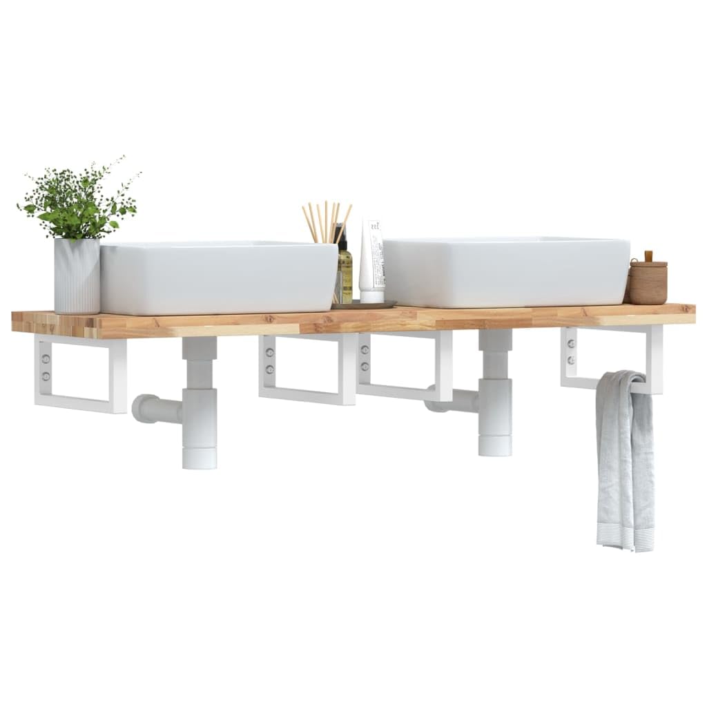 Waschtischplatte 140x40cm Akazie Massivholz mit Stahl Halterung