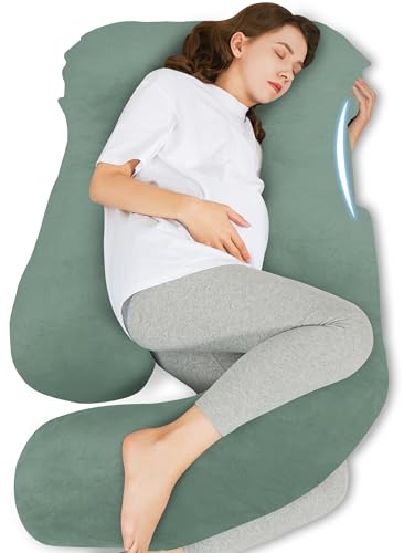 HIPHOP PANDA U-Shaped Pregnancy Pillow for Sleeping - Full Body Maternity Support Pillow with Cooling Removable Cover - Comfort for Back, HIPS, Legs, Belly - 57 Inch for Pregnant Women, Green