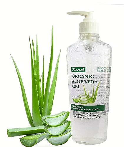 Raslok Aloe Vera Gel | Pure & Natural Aloe Gel | For Moisturizing Face Skin & Hair Care | Durable Moisturizing Hydrating Soothing Non-Sticky - 13 oz - 370gm (Natural)