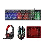 Tapis de souris et clavier avec rétroéclairage LED 3 couleurs pour une utilisation nocturne, effet superbe. casque gaming inclus