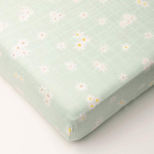 Image of Bamboo Viscose Muslin Crib Sheets - Fitted Bedding Covers for Baby & Toddler Mattresses - Soft, Hypoallergenic Bed Protector - Machine-Washable Fabric - Cute Hand-Drawn Design - Daisy (16x32x5)