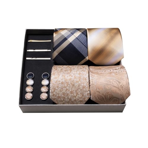 Image of Barry.Wang Designer Mens Tie Sets Collection, Eleagnt Gift Box Tie Clips Handkerchief Cufflink Set
