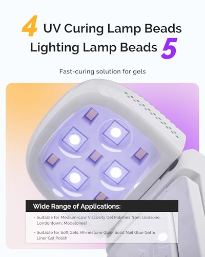 Image of MelodySusie 2in1 Mini Foldable Cordless UV Nail Lamp for Manicure Beginners | Hands-Free Fold-out Stand,Lighting & Curing 2 Mode,30s /60s Timer for Gel-X