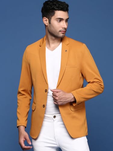 Image of SHOWOFFFF Men Solid Single Breasted Formal Blazer | Notched Lapel Full Sleeves Cotton Blazer for Mens | Slim Fit Regular Length Blazer for Men's