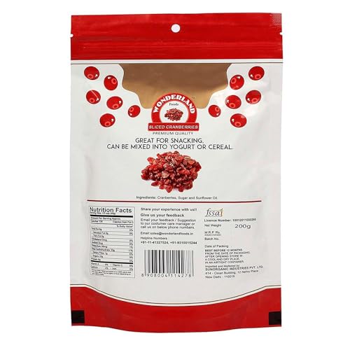 Image of Wonderland Foods 800g (200g X 4) Healthy & Tasty Californian Sliced & Dried Cranberry Pouch