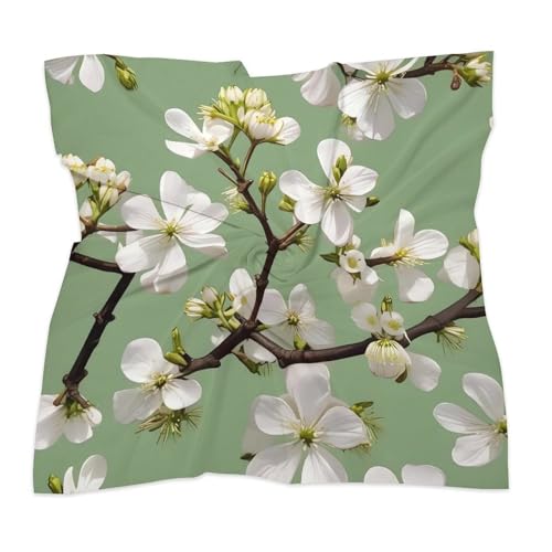 Women Square Head Scarf Boho Hair Scarf Dogwood Blossoms Head Kerchief Woman Headband Satin Bandanas Fashion Neck Scarves Silk Headwear for Bag Hair Scarves Gift 25"×25"3