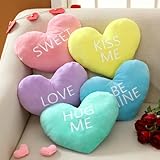 Beeveer 5 Pcs Valentine Heart Shape Pillow Conversation Heart Pillow Candy Cute Love Words Shaped Pillow Soft Throw Pillow Plush Cushion for Girls Friends Children Gift Living Dining Room