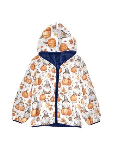 Gnome and Maple Leaves Pumpkins Girls Fleece Jacket Girls Fall Jacket Boys Coats Zip Up Hoodie Children Outerwear 2-10T