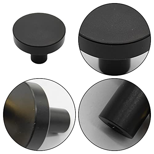 WAenZeeNH 4 Pcs Kitchen Cabinet Knobs 30mm Round Flat Black Cabinet Knobs Matte Black Drawer Knob with Mounting Screws for Cupboard Closet Drawer Door - Image 3