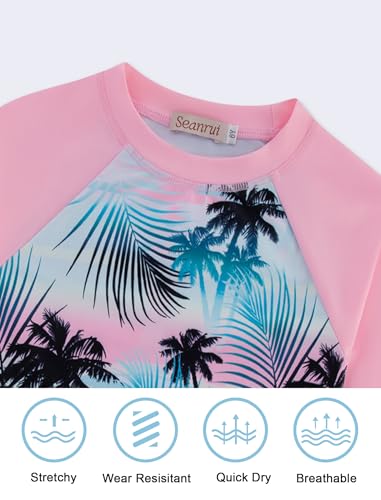 Kids' Swimwear Rash Guard for Girls Swimsuit Size 6 Long Sleeves Swim Shirt Sun Protection Pink — view 5