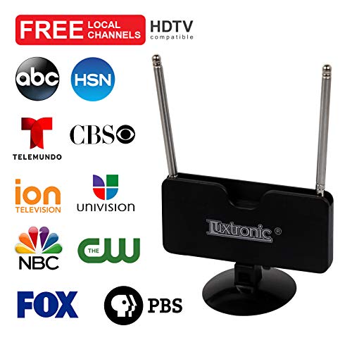 (2020 New Model) Luxtronic Indoor Mini TV Antenna, 40 Miles Signal Reception for 1080P, VHF and UHF, Get Local Channels for Smart TV, HDTV and TV Turner with Multi-Positioning Suction Cup- Black