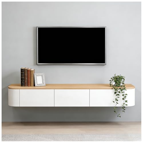 JUNFUNNLE Mueble de TV de 160cm Beige, Mesa TV Flotante con 2 Cajones & 1 Puertas, Aparador para Sala de Estar, Gran Almacenamiento, para Salón, Comedor,Dormitorio y Oficina