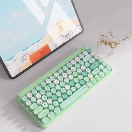 Image of UBOTIE Portable Bluetooth Colorful Computer Keyboards, Wireless Mini Compact Retro Typewriter Flexible 84Keys Design Keyboard (Green-Colorful)