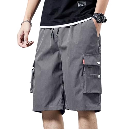 SGASY Cargo Shorts for Men Casual Summer Hiking Pants Elastic Waist Big and Tall Knee Length Multi-Pockets Bermuda Shorts Greys XX-Large