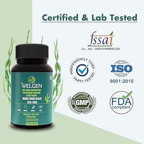 Miniatura 6 de Fuente de algas marinas Omega 3 de DHA y EPA para la salud ocular, la salud del corazón y el bienestar óptimo 1000 mg 60 cápsulas de espirulina