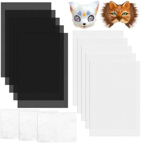 Dreamtop 10Pcs Fursuit Eye Mesh Therian Eye mesh Waterproof Printable PVC Plastic Cosplay Mesh Canvas and 3Pcs Felt Sheets for Therian Cat Mask Fursuits Props Handicrafts(11.81x7.87", White & Black)