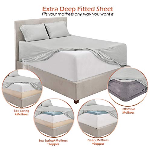 Image of Hearth & Harbor Extra Deep Pocket 3-Piece Bed Sheets Set - Super Deep Fitted Sheet 18 - 24 inces Depth, Fits High Profile Mattresses with Toppers, Twin, Silver Gray